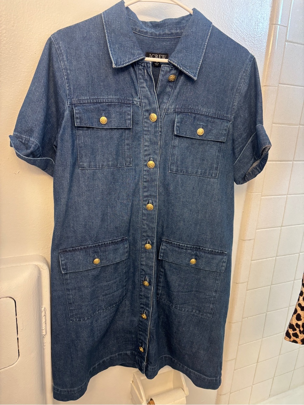 J. Crew Blue Short-Sleeve Denim Shift Dress - Picture 2 of 5